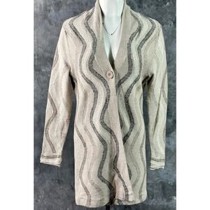 Chicos Cotton & Wool Blend Zig Zag Cardigan Sweater sz 1 or 8/10 (15895)
